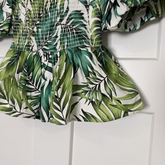 NWT Autumn Adeigbo Marine Top Green Palm Women's Size 4 Puff Sleeves MSRP $540 - Picture 3 of 8